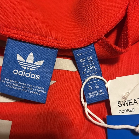 ADIDAS ORIGINAL Mock Neck 3/4 Sleeve Crop Sweatshirt Core Red Size XS - Picture 10 of 14